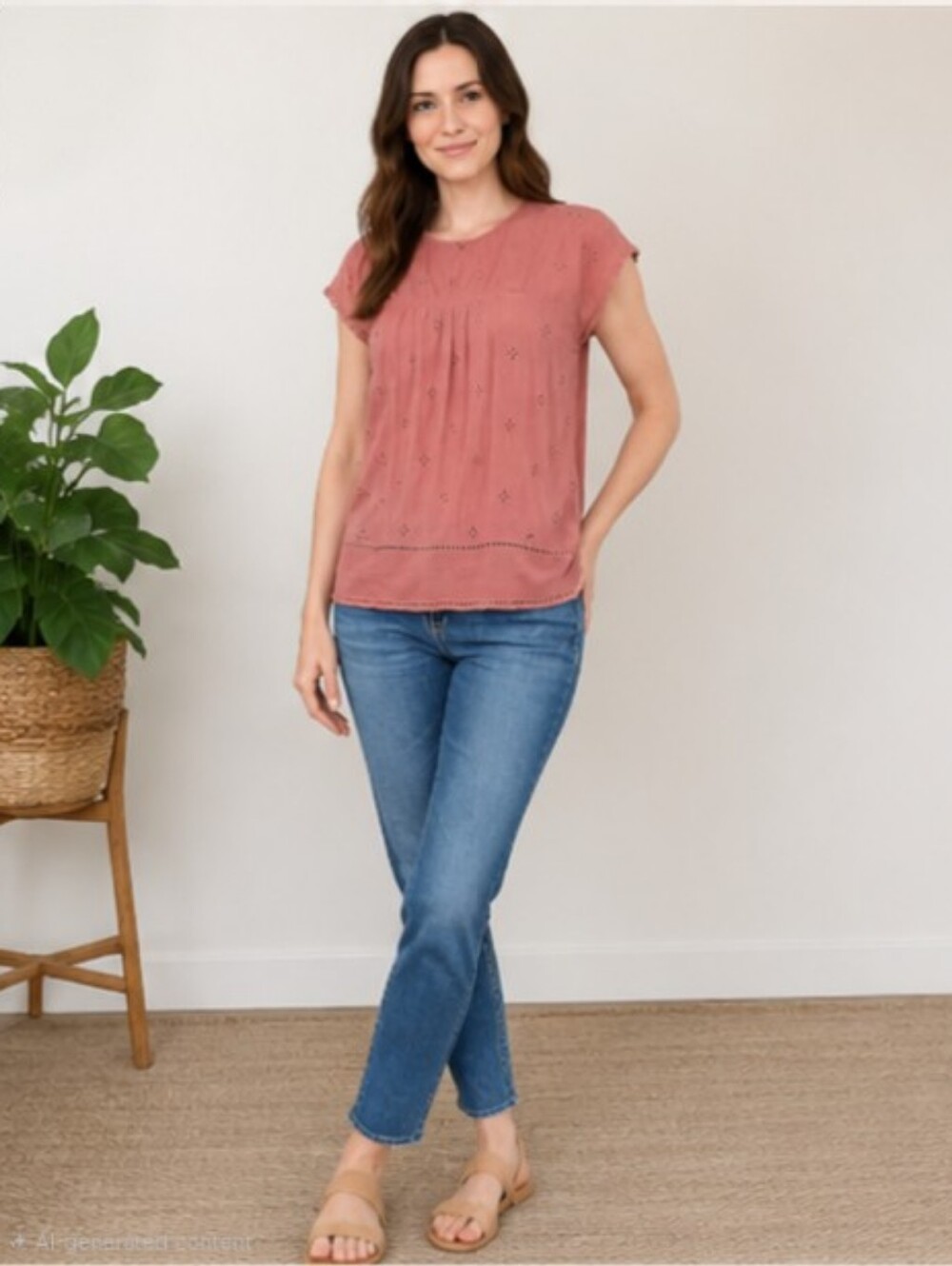 Denver Hayes Dusty Pink Eyelet Blouse Medium Boho Cottagecore Top - Picture 3 of 9